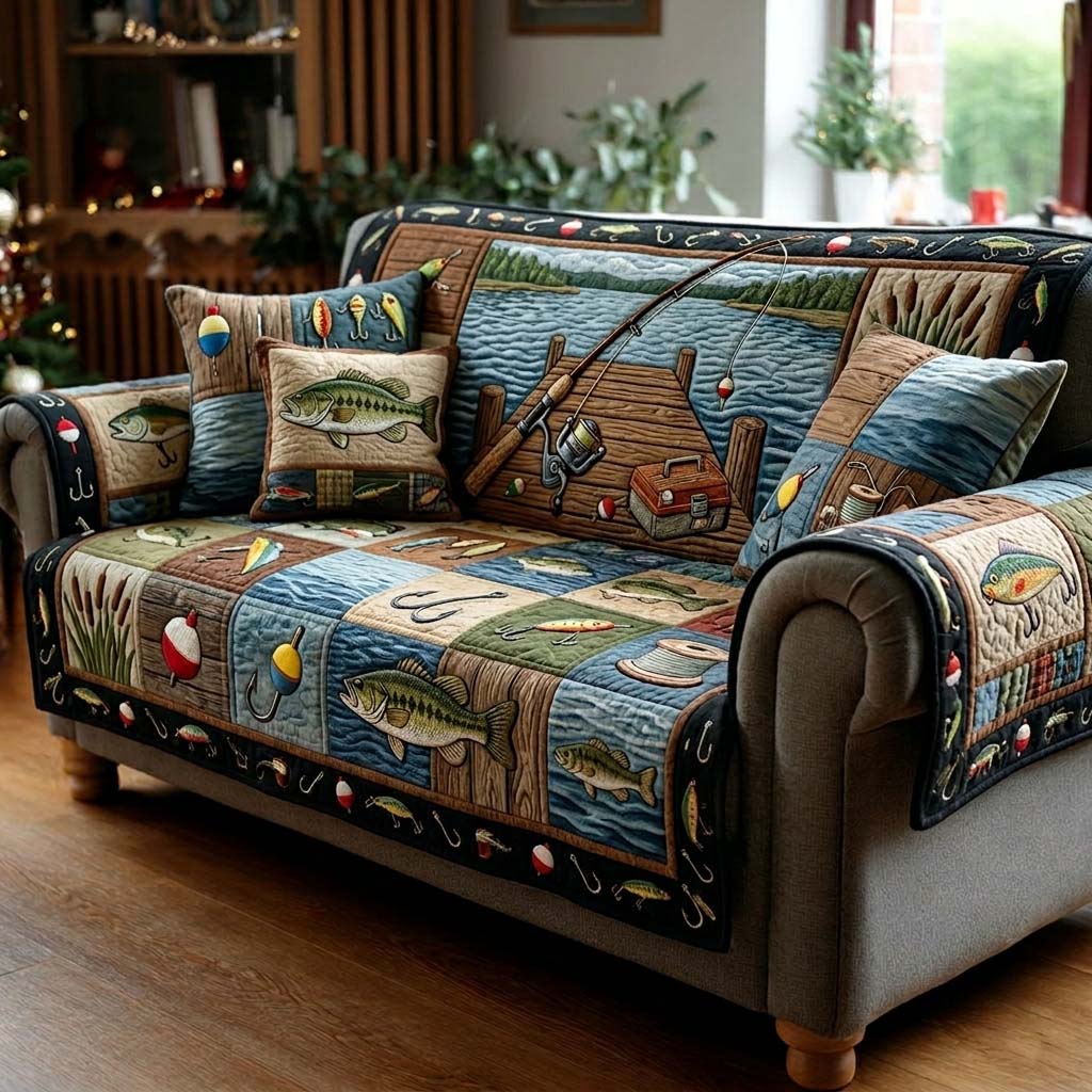 Dockside Fishing Moment Quilted Sofa Cover Fall Halloween Decor For Sofa Couch