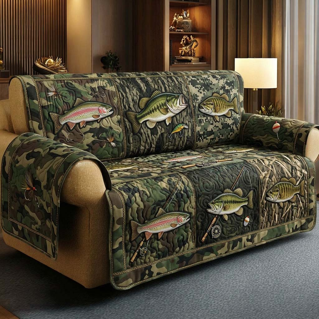 Camo Angler Quilted Sofa Cover Fall Halloween Decor For Sofa Couch
