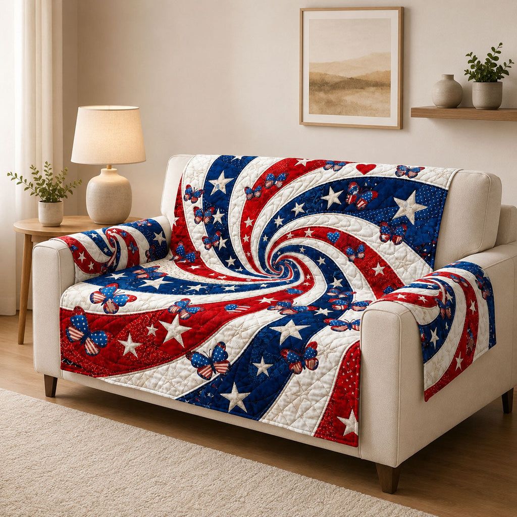 USA Flag Butterfly Quilted Sofa Cover Fall Halloween Decor For Sofa Couch