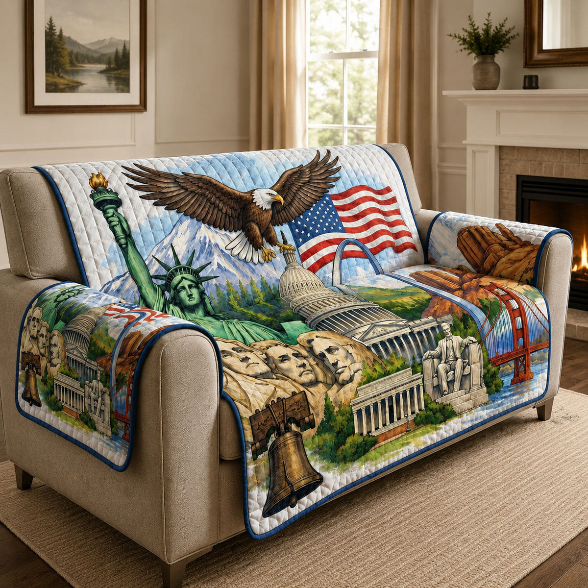 America Quilted Sofa Cover Fall Halloween Decor For Sofa Couch