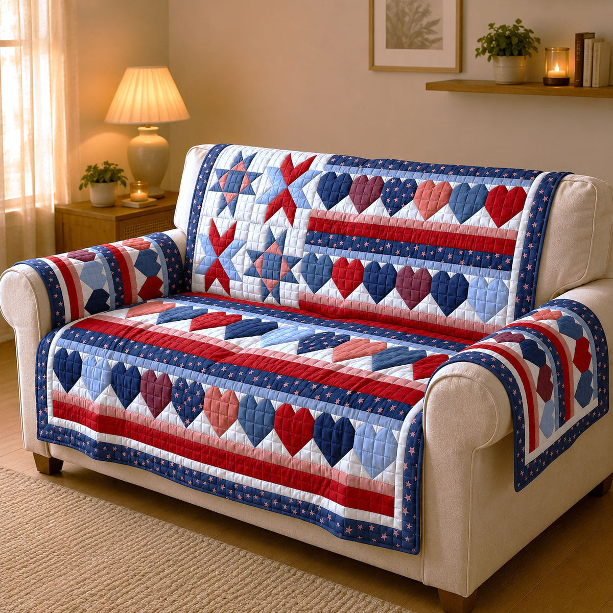 America Heart Quilted Sofa Cover Fall Halloween Decor For Sofa Couch