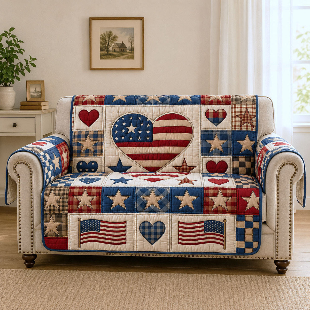 USA Heart Quilted Sofa Cover Fall Halloween Decor For Sofa Couch
