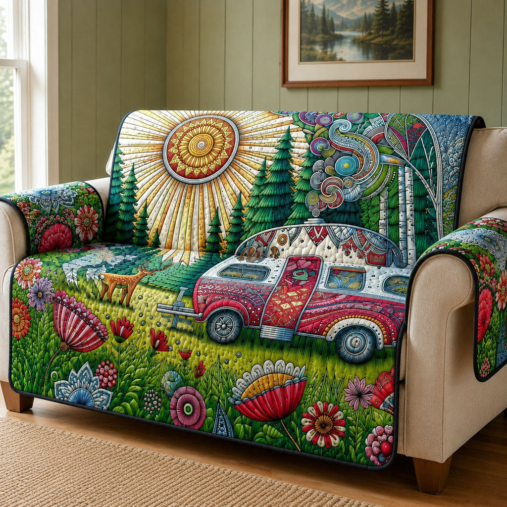 Camping Van Quilted Sofa Cover Fall Halloween Decor For Sofa Couch