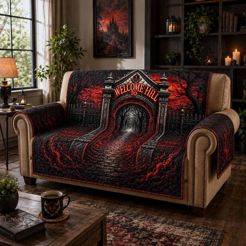 Welcome To Hell Gothic Gate Quilted Sofa Cover Fall Halloween Decor For Sofa Couch