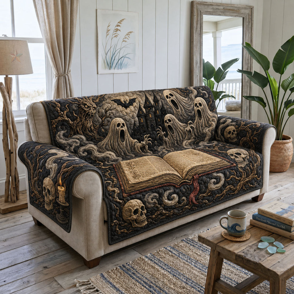 Ghosts Ancient Spell Book Haunted Quilted Sofa Cover Fall Halloween Decor For Sofa Couch
