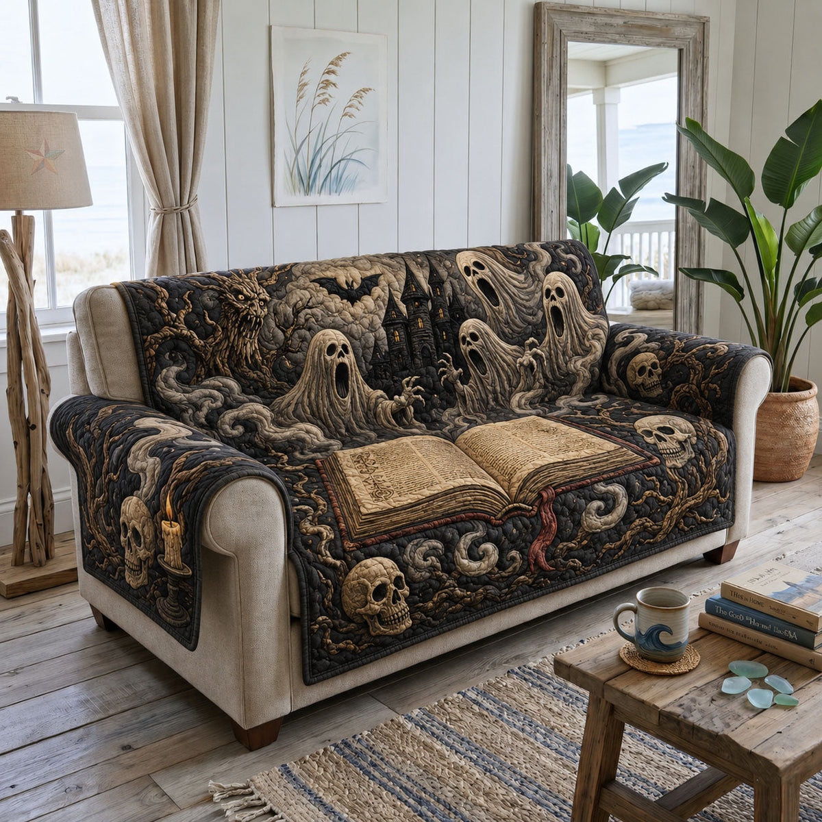 Ghosts Ancient Spell Book Haunted Quilted Sofa Cover Fall Halloween Decor For Sofa Couch