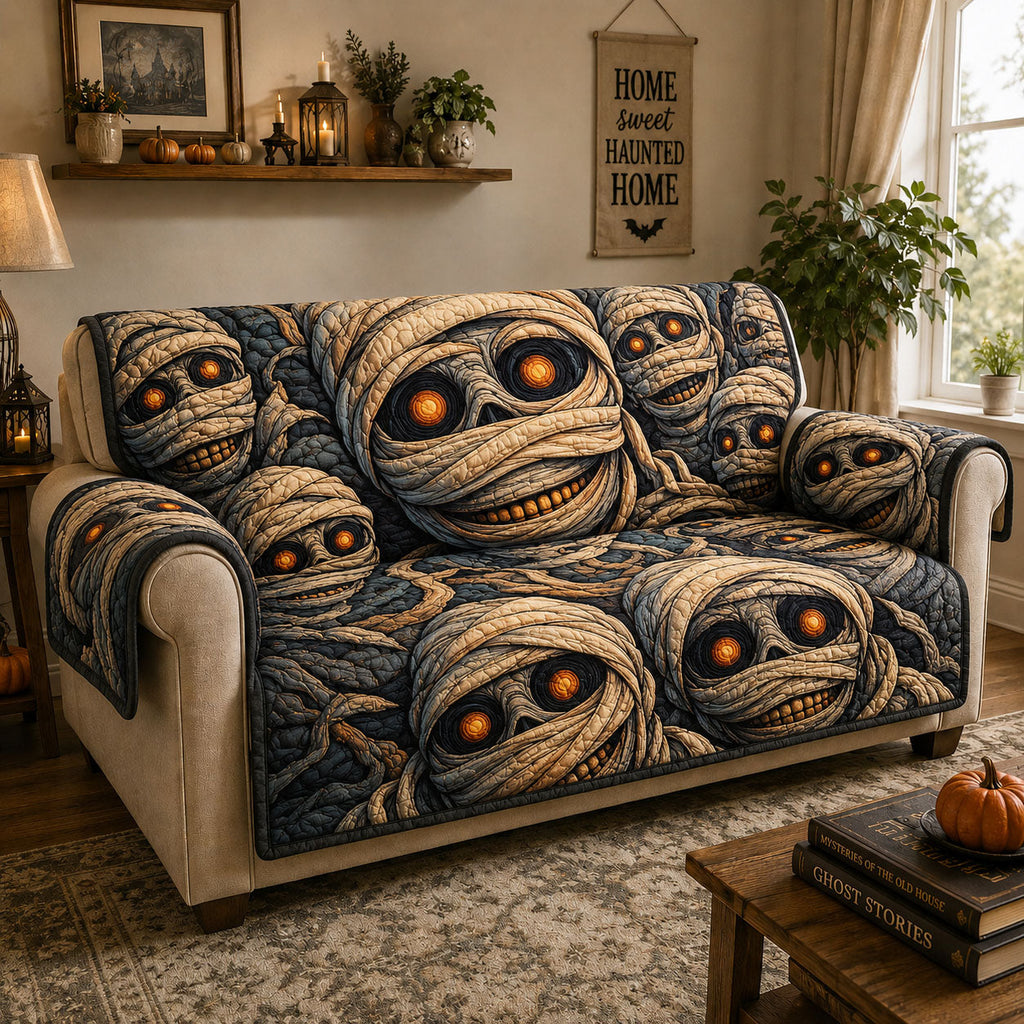 Mummy Gaze Gathering Quilted Sofa Cover Fall Halloween Decor For Sofa Couch