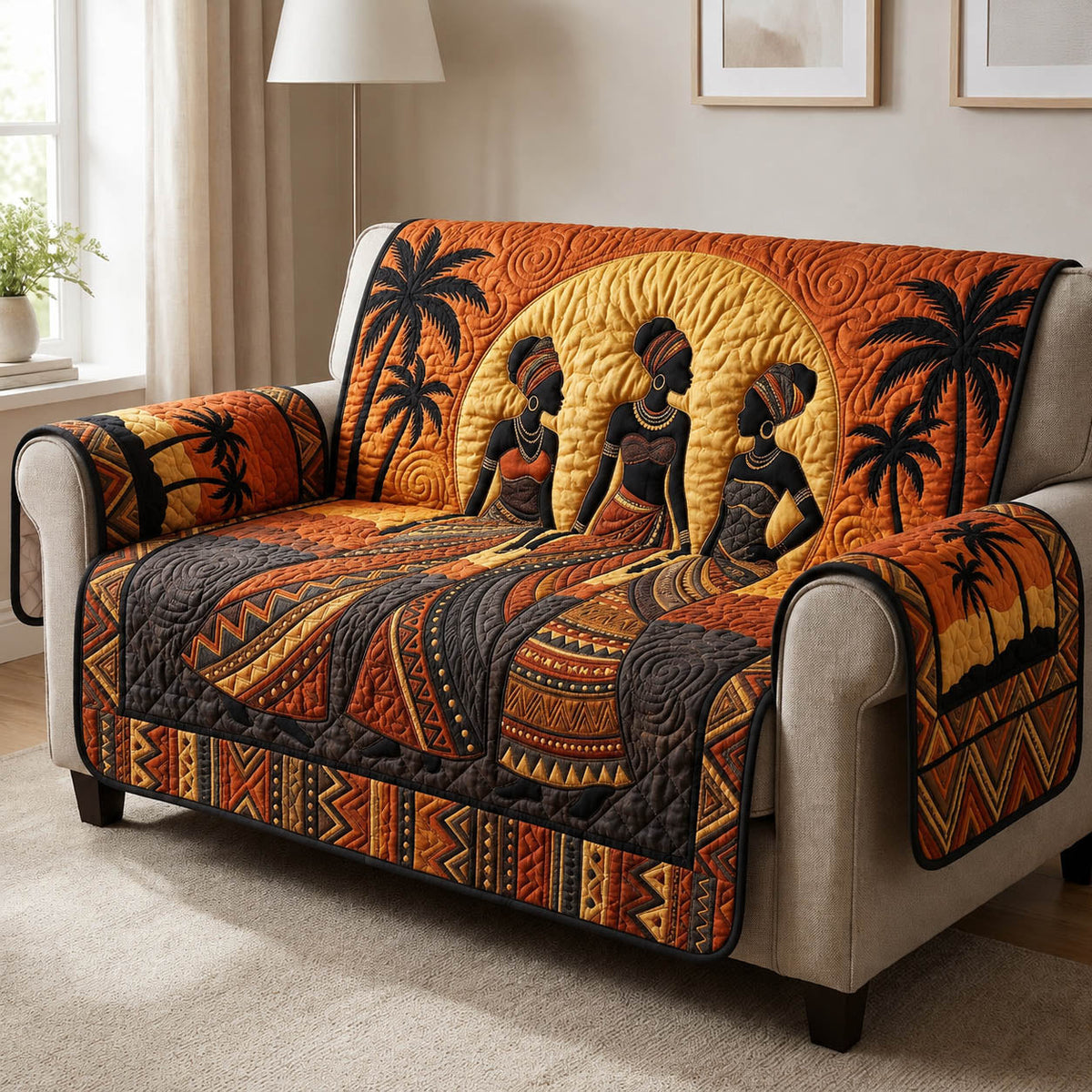 Sisterhood Melanin Queen Quilted Sofa Cover Fall Halloween Decor For Sofa Couch