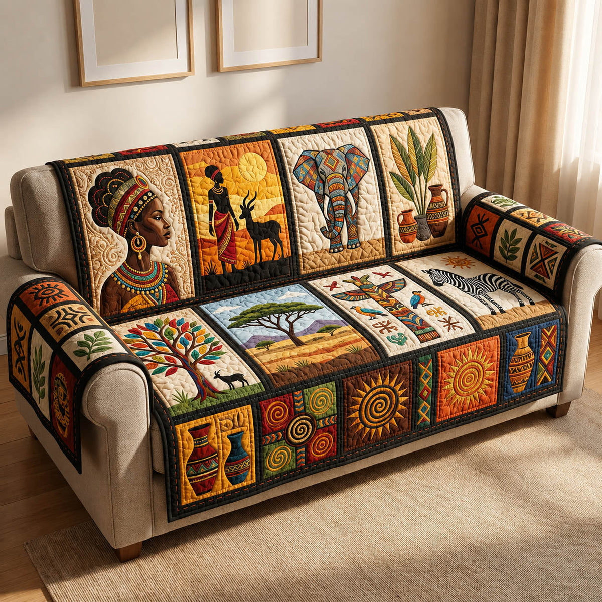 African Soul Quilted Sofa Cover Fall Halloween Decor For Sofa Couch
