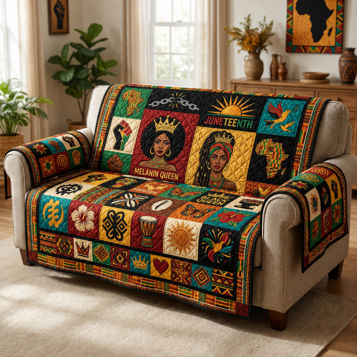 Melanin Queen Patchwork Quilted Sofa Cover Fall Halloween Decor For Sofa Couch