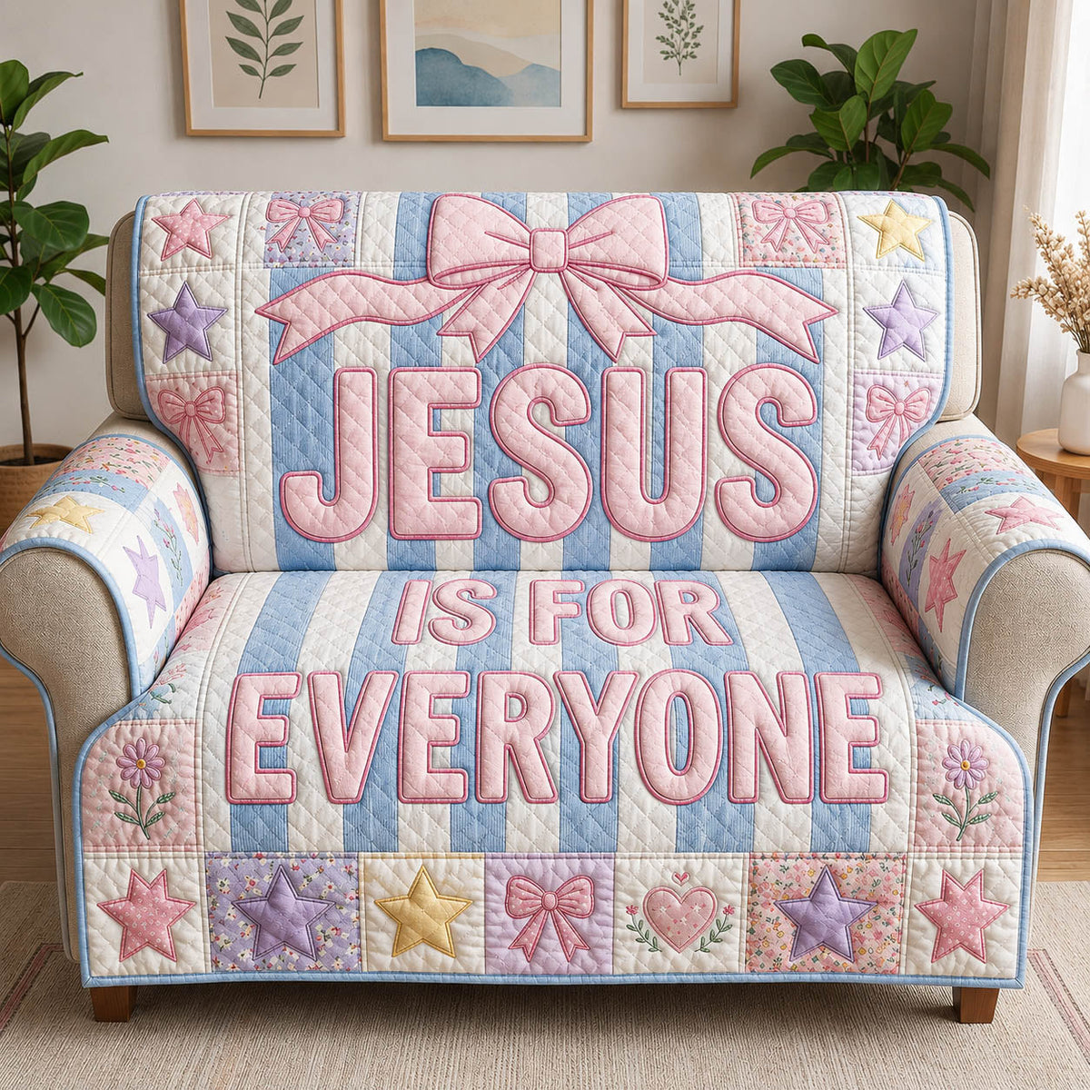 Jesus Is For Everyone Stripped Pattern Quilted Sofa Cover Fall Halloween Decor For Sofa Couch
