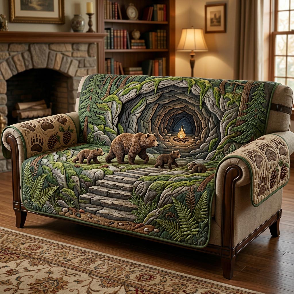 Woodland Bear Quilted Sofa Cover Fall Halloween Decor For Sofa Couch