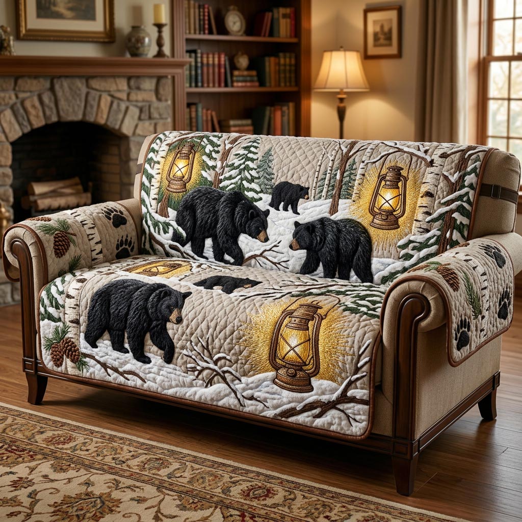 Wilderness Bear Quilted Sofa Cover Fall Halloween Decor For Sofa Couch