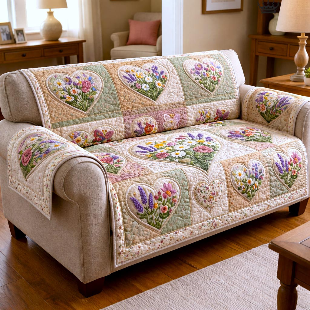Floral Patchwork Quilted Sofa Cover Fall Halloween Decor For Sofa Couch