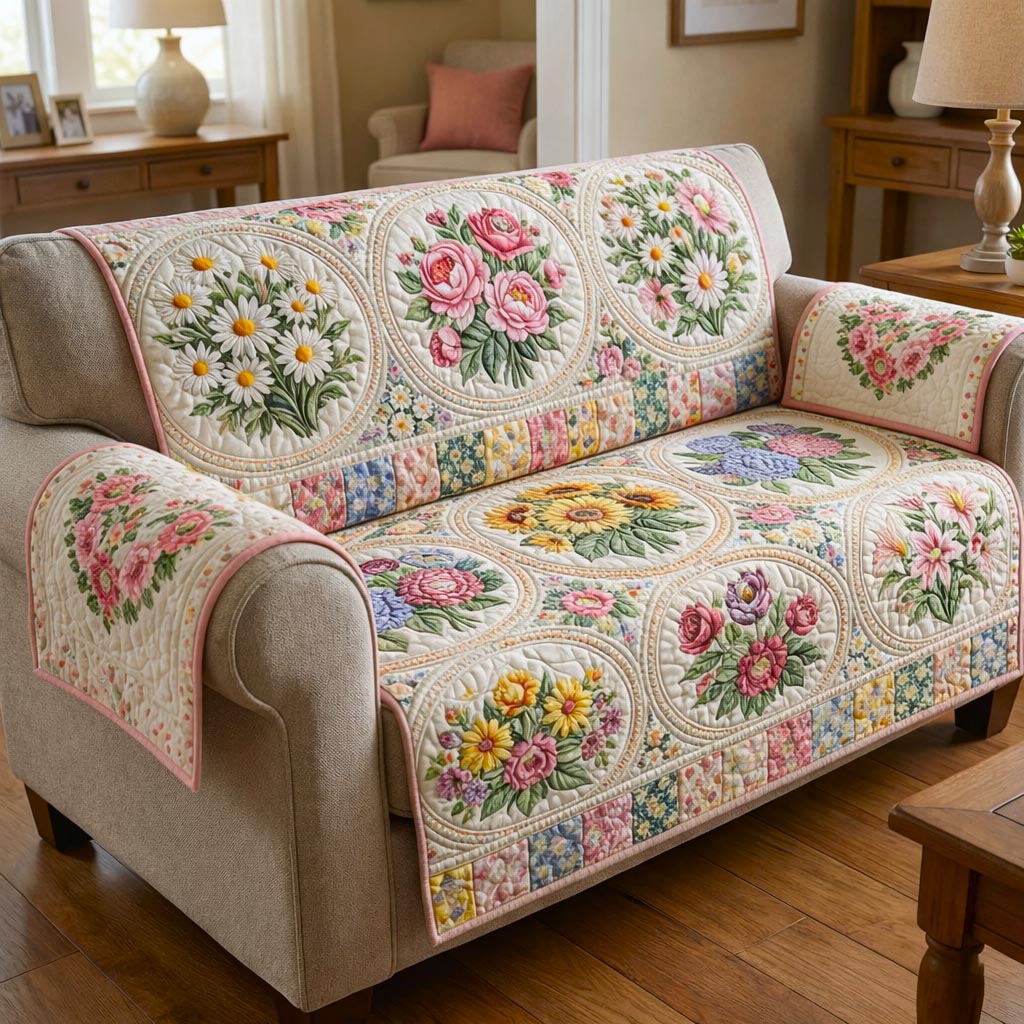 Garden Floral Quilted Sofa Cover Fall Halloween Decor For Sofa Couch