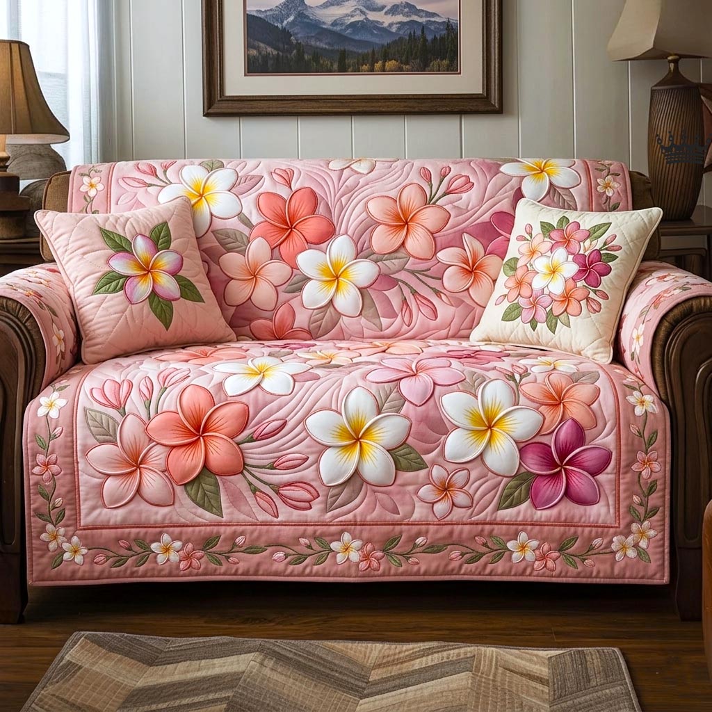 Plumeria Serenity Quilted Sofa Cover Fall Halloween Decor For Sofa Couch