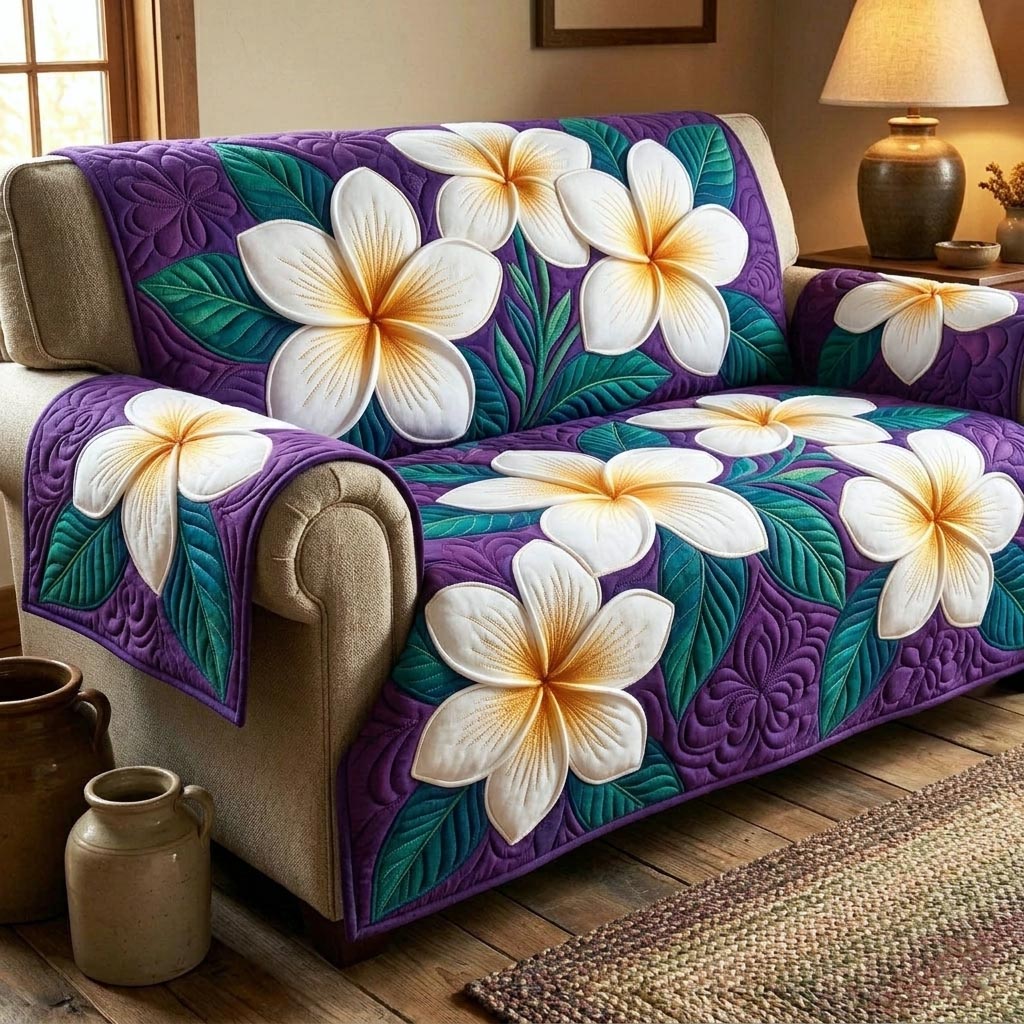 Plumeria Elegance Quilted Sofa Cover Fall Halloween Decor For Sofa Couch