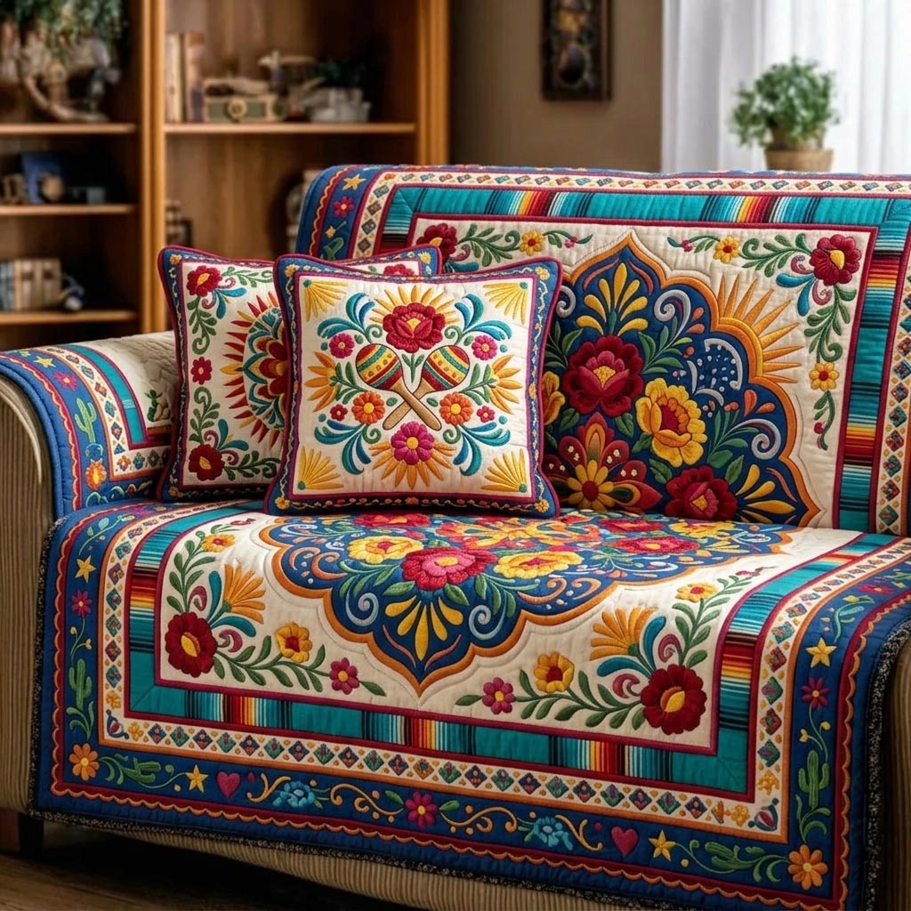 Cinco Fiesta Quilted Sofa Cover Fall Halloween Decor For Sofa Couch