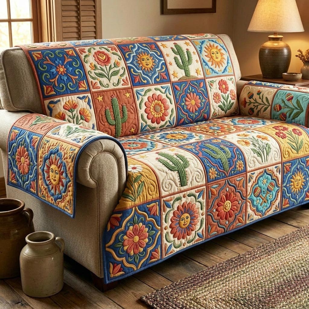 Fiesta Nights Quilted Sofa Cover Fall Halloween Decor For Sofa Couch