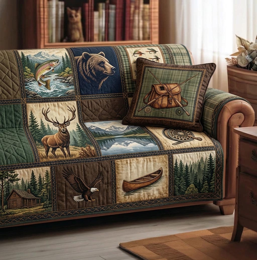 Lake Angler Quilted Sofa Cover Fall Halloween Decor For Sofa Couch