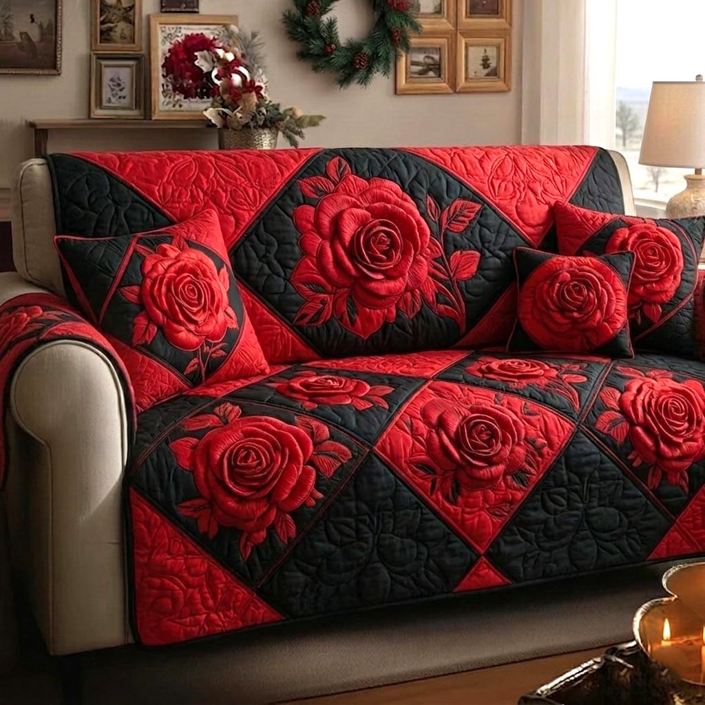 Rose Garden Quilted Sofa Cover Fall Halloween Decor For Sofa Couch