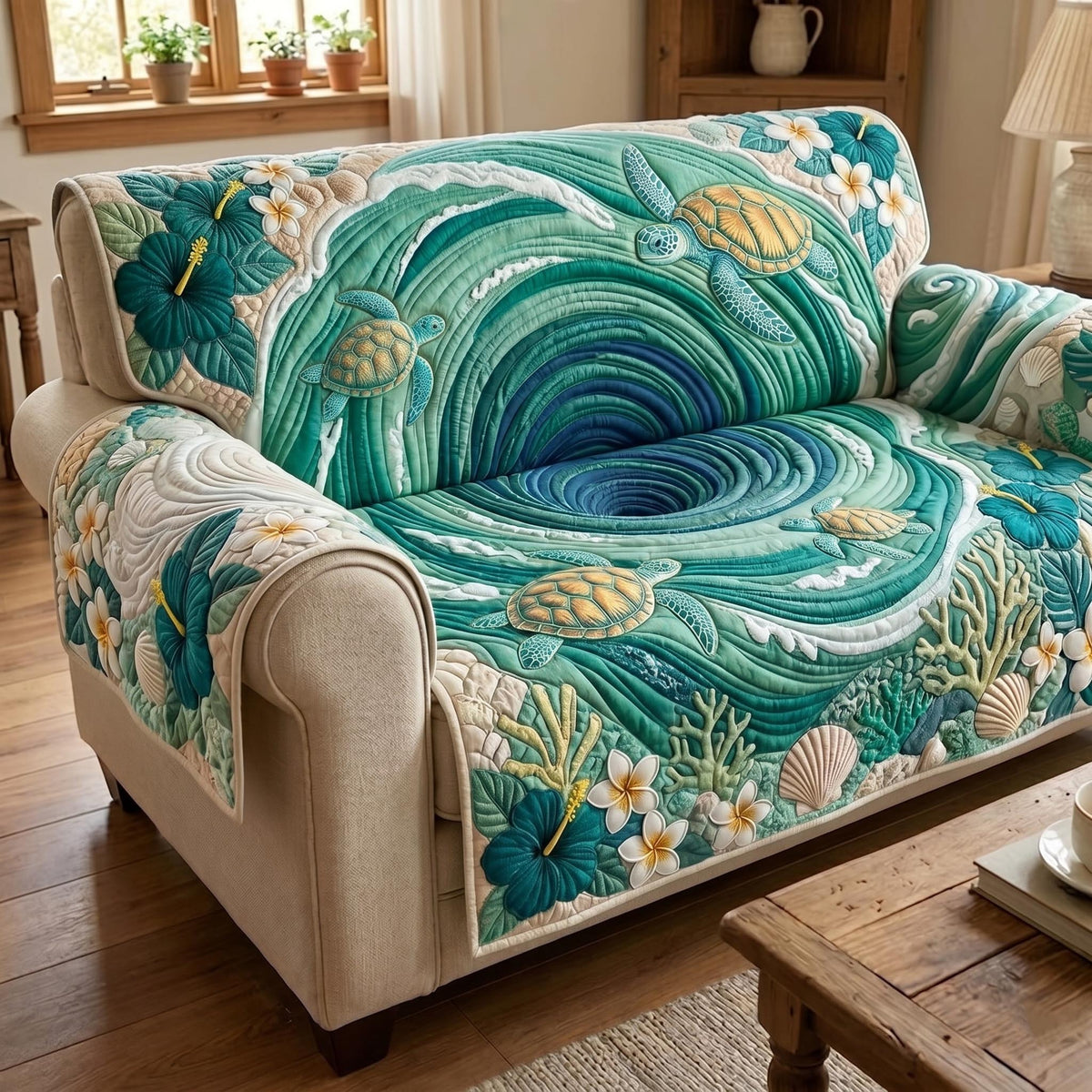 Turtle Drift Quilted Sofa Cover Fall Halloween Decor For Sofa Couch