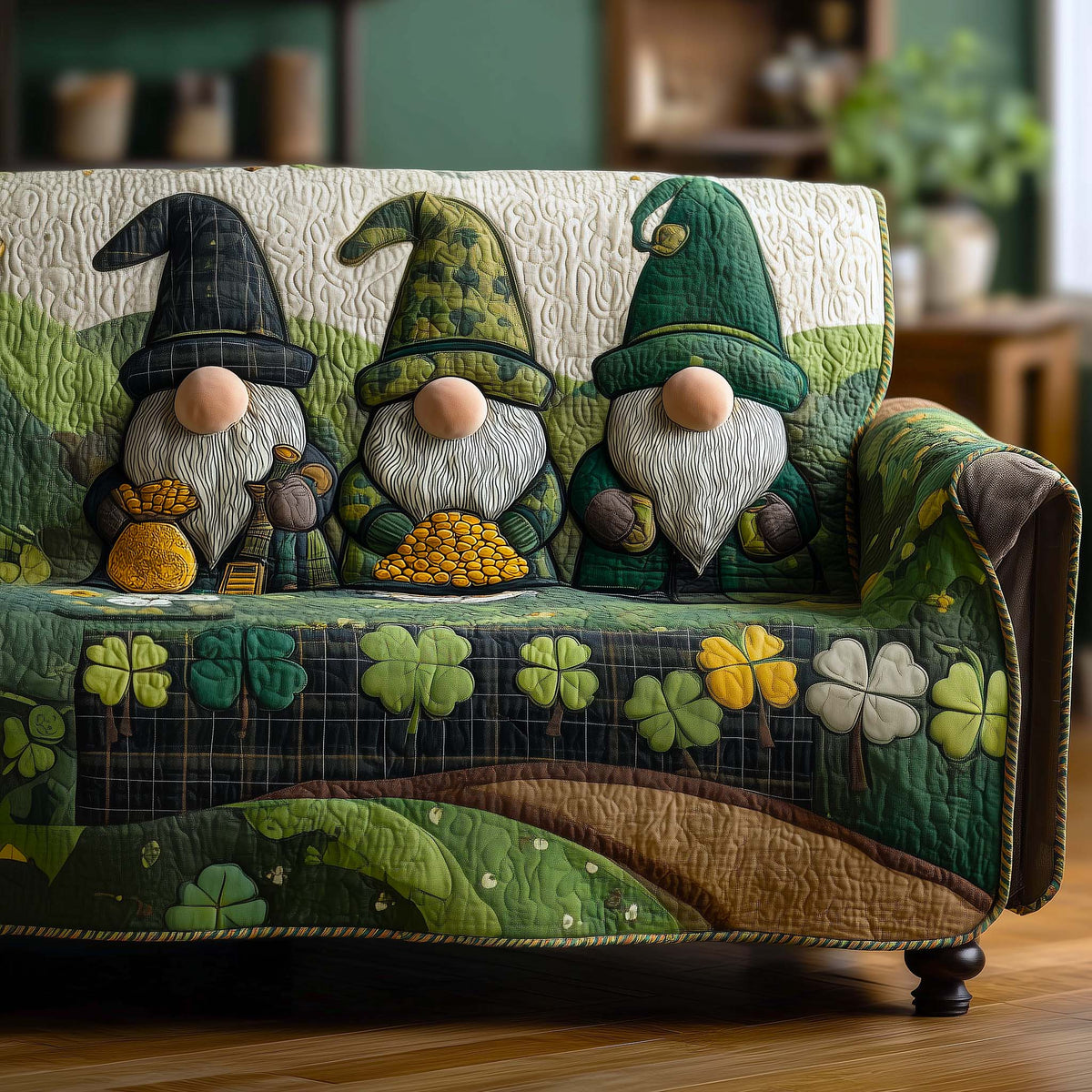 Shamrock Soul Quilted Sofa Cover Fall Halloween Decor For Sofa Couch