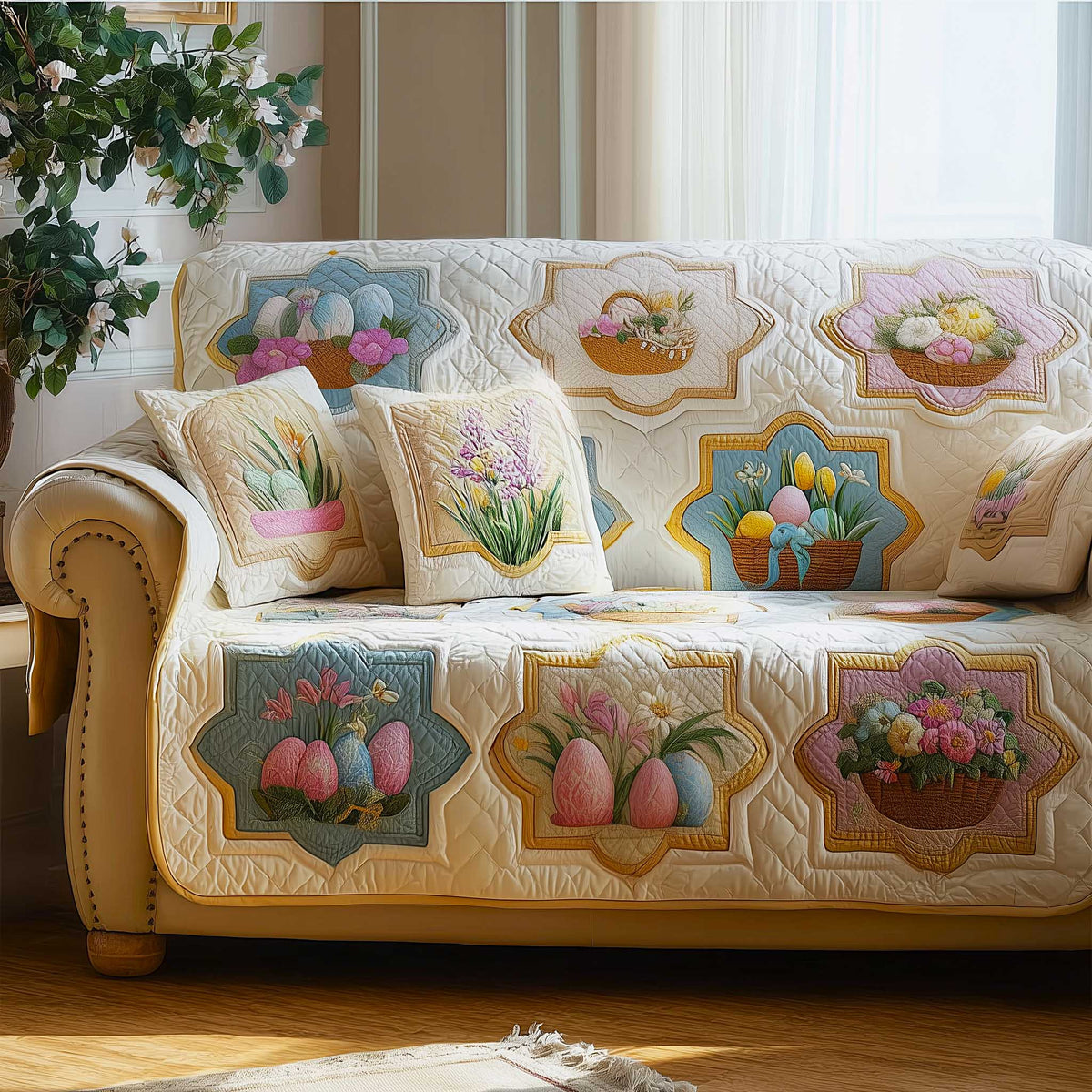 Egg Hunt Quilted Sofa Cover Fall Halloween Decor For Sofa Couch