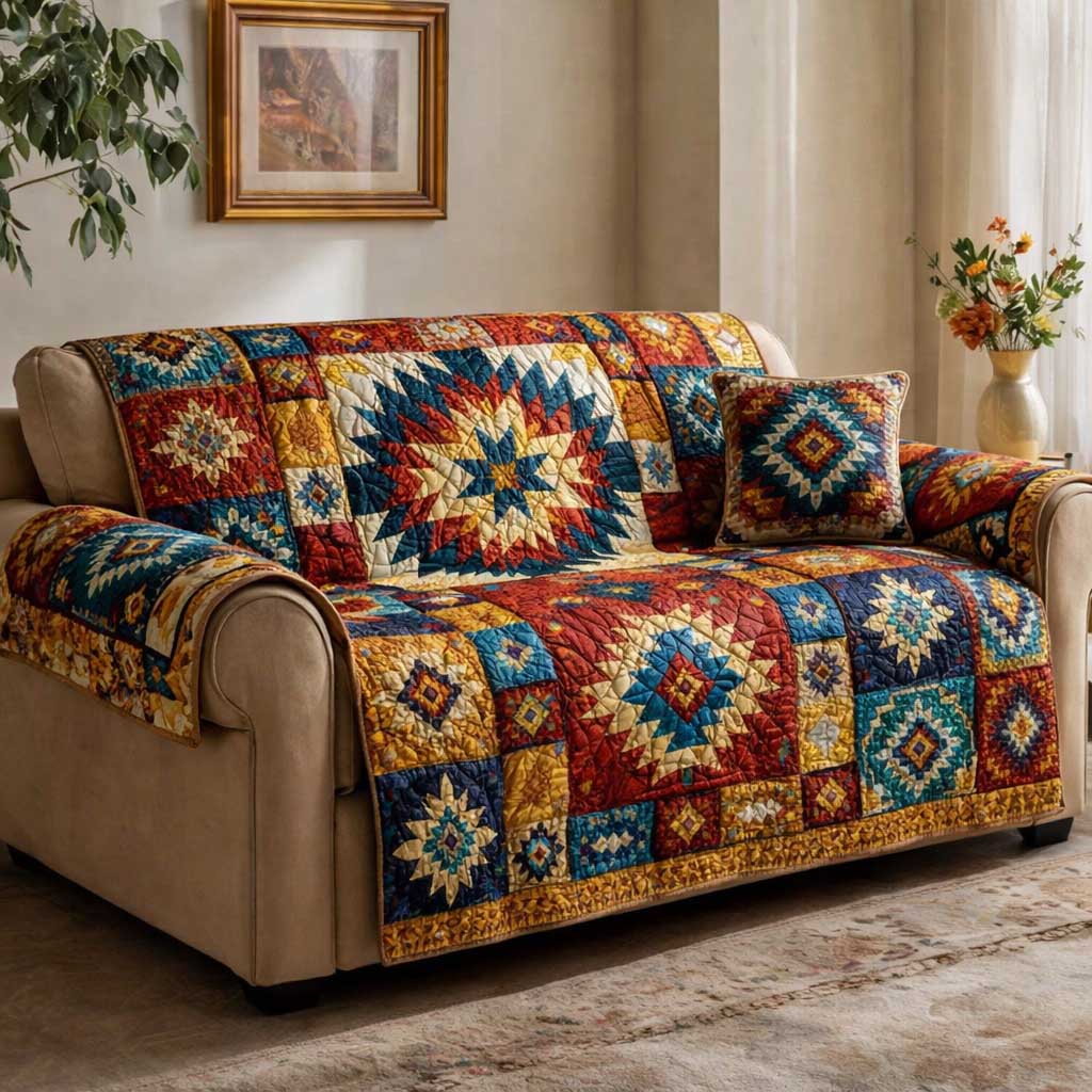 Tribal Lines Quilted Sofa Cover Fall Halloween Decor For Sofa Couch