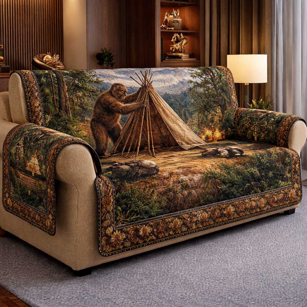 Squatch Camp Quilted Sofa Cover Fall Halloween Decor For Sofa Couch