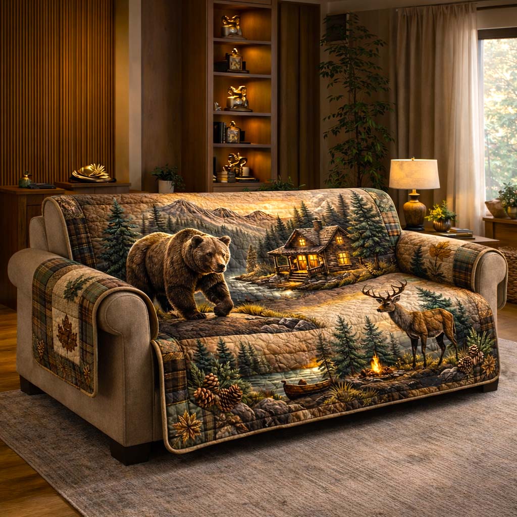 Rustic Lodge Quilted Sofa Cover Fall Halloween Decor For Sofa Couch