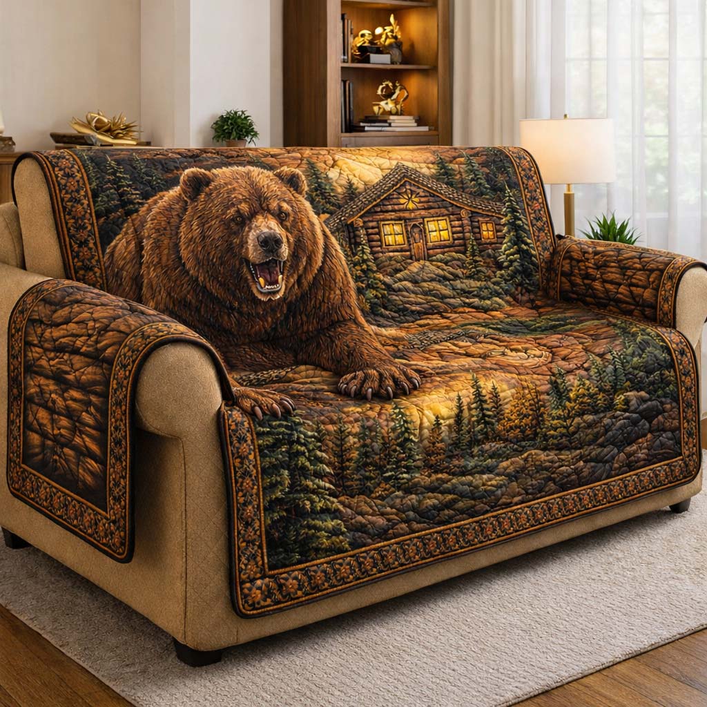 Cabin Retreat Quilted Sofa Cover Fall Halloween Decor For Sofa Couch