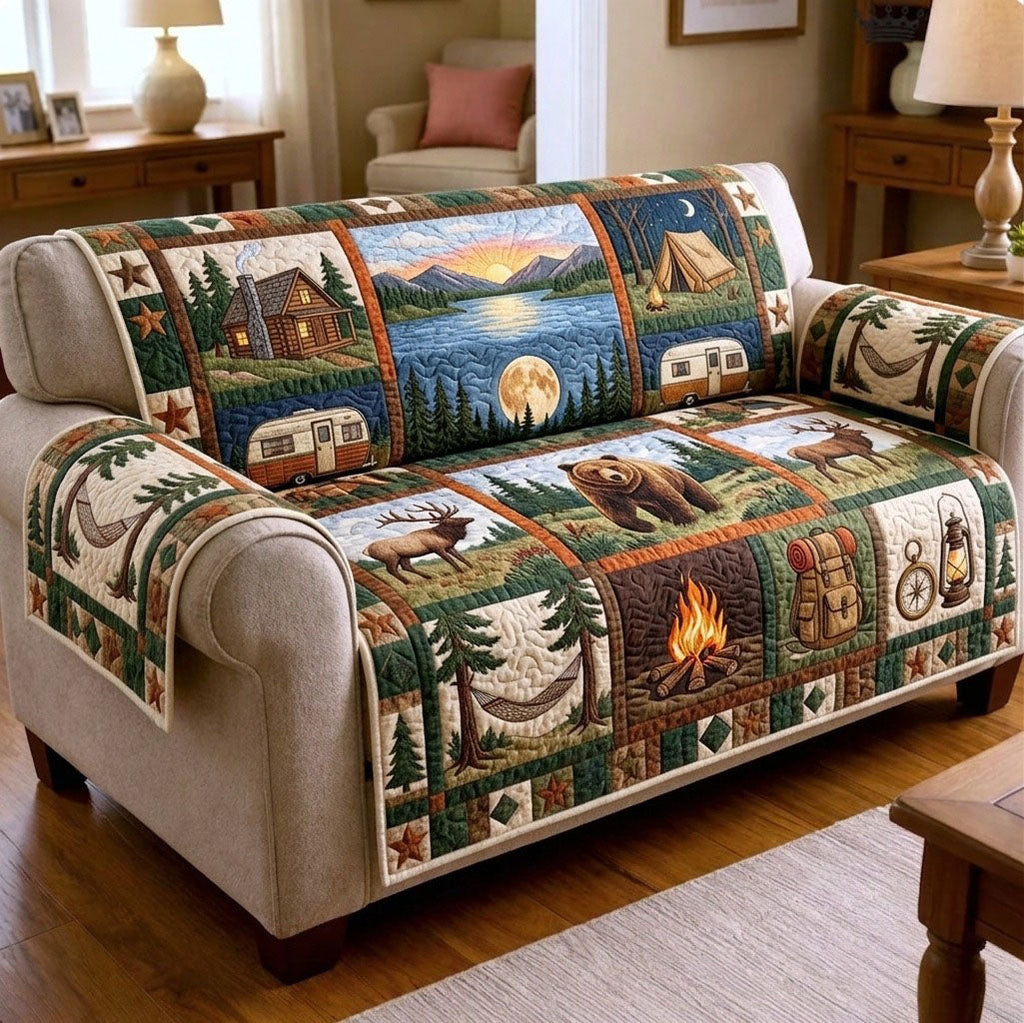 Camping Life Quilted Sofa Cover Fall Halloween Decor For Sofa Couch
