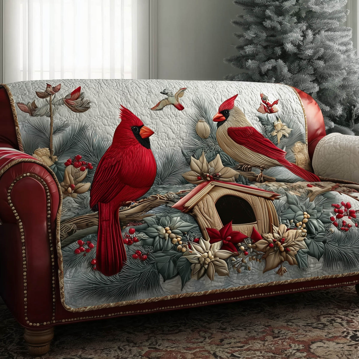 Cardinal Nest Quilted Sofa Cover Fall Halloween Decor For Sofa Couch