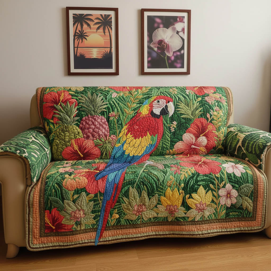 Tropical Parrot Quilted Sofa Cover Fall Halloween Decor For Sofa Couch