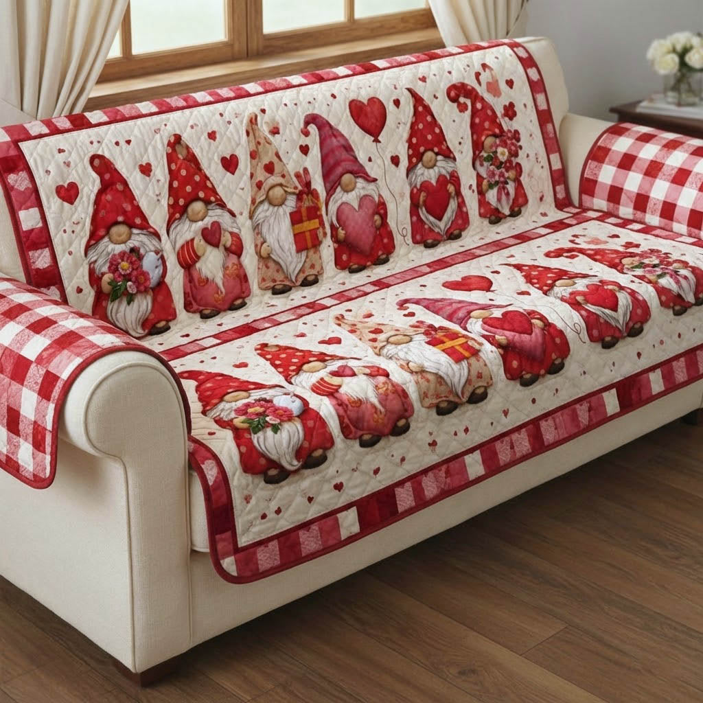 Valentine Gnomes Quilted Sofa Cover Fall Halloween Decor For Sofa Couch