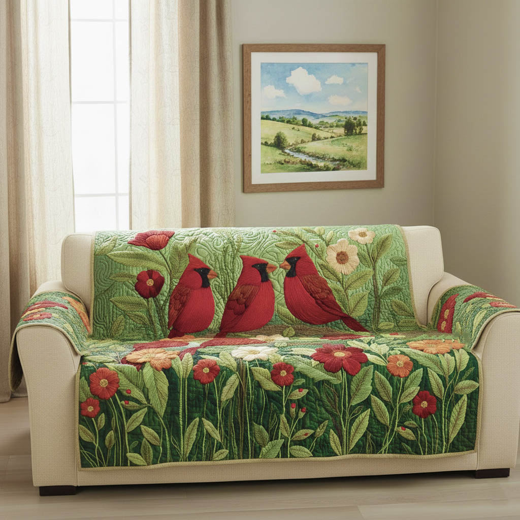 Charming Cardinals Quilted Sofa Cover Fall Halloween Decor For Sofa Couch