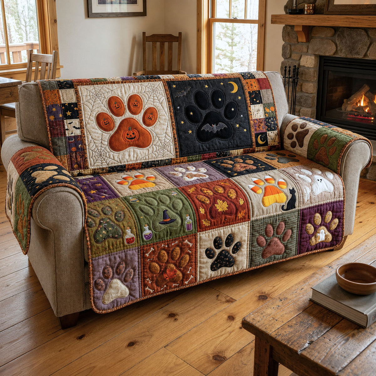 Halloween Paw Quilted Sofa Cover Fall Halloween Decor For Sofa Couch