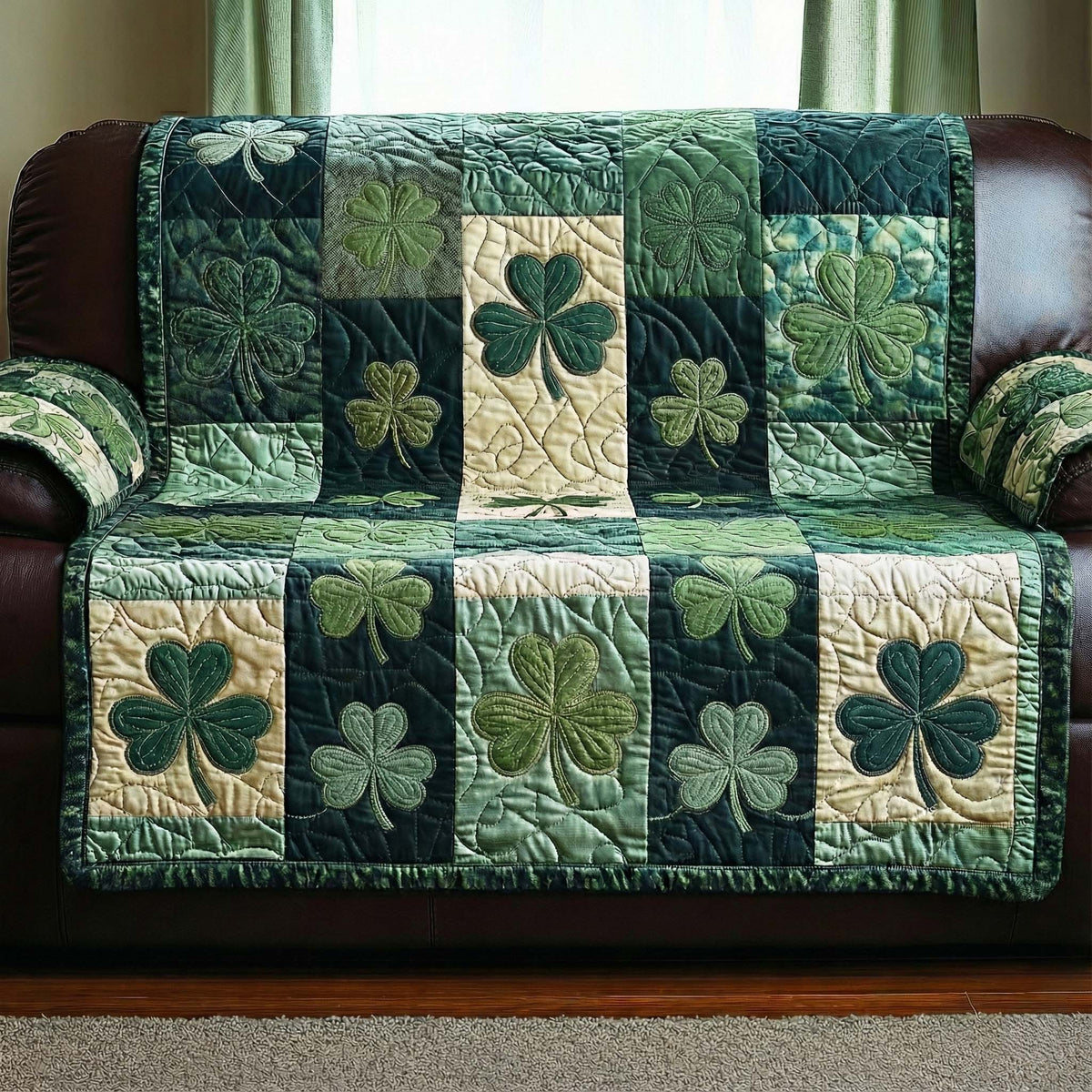 Shamrock Patch Quilted Sofa Cover Fall Halloween Decor For Sofa Couch