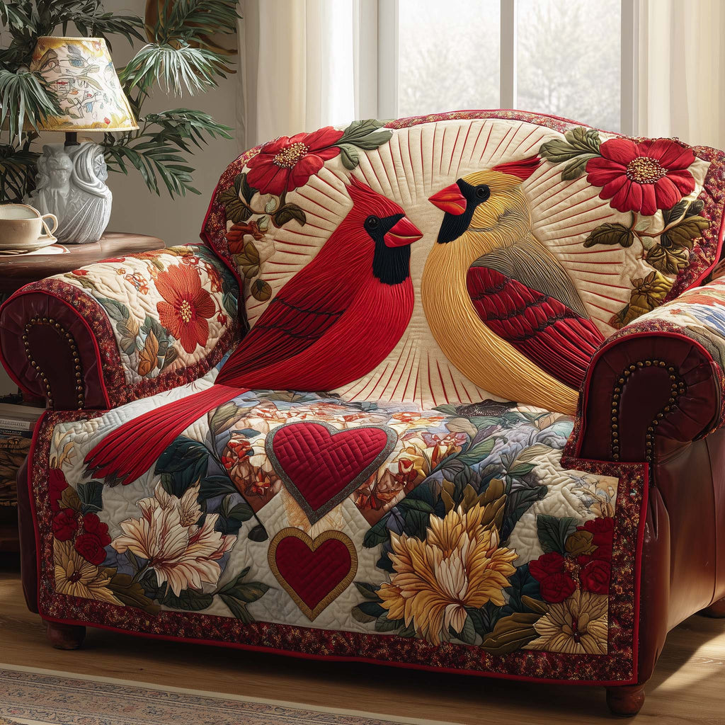Love Cardinal Quilted Sofa Cover Fall Halloween Decor For Sofa Couch