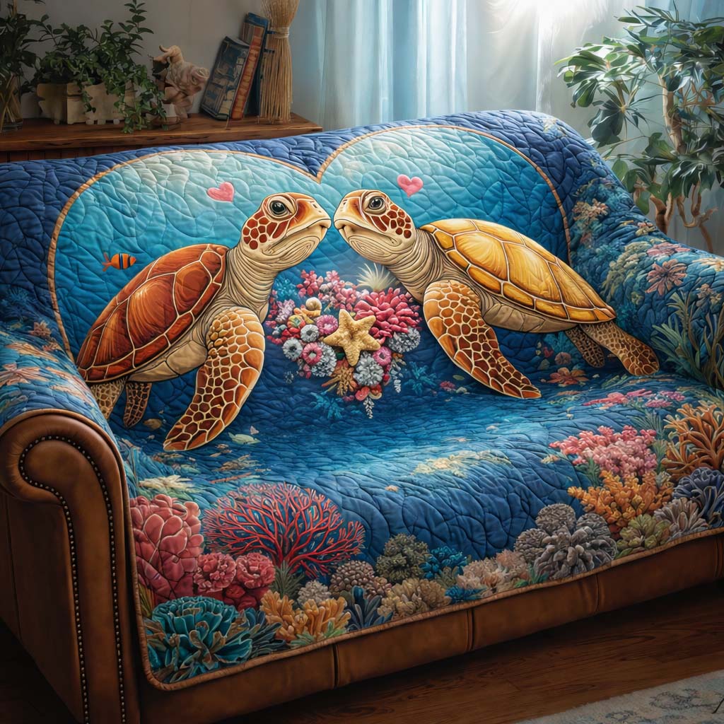 Turtle Couple Quilted Sofa Cover Fall Halloween Decor For Sofa Couch