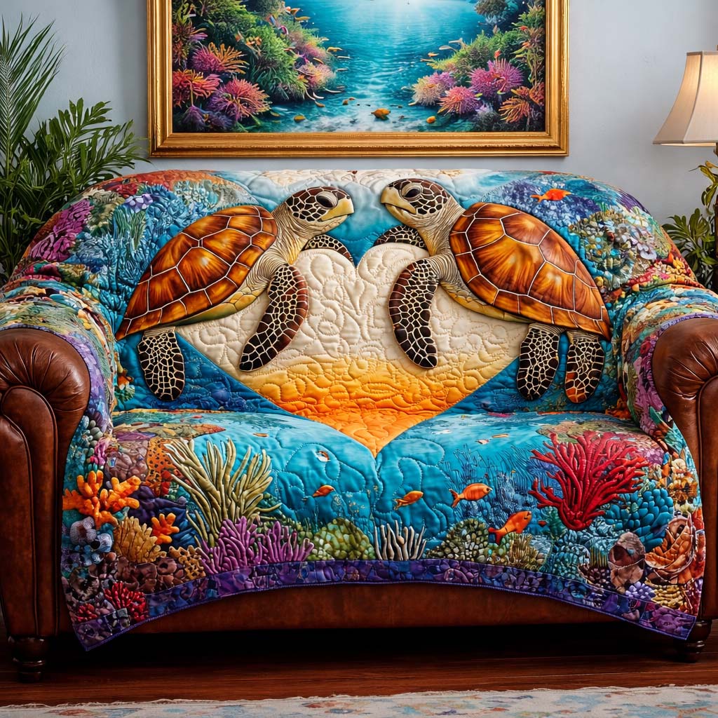 Ocean Heart Quilted Sofa Cover Fall Halloween Decor For Sofa Couch