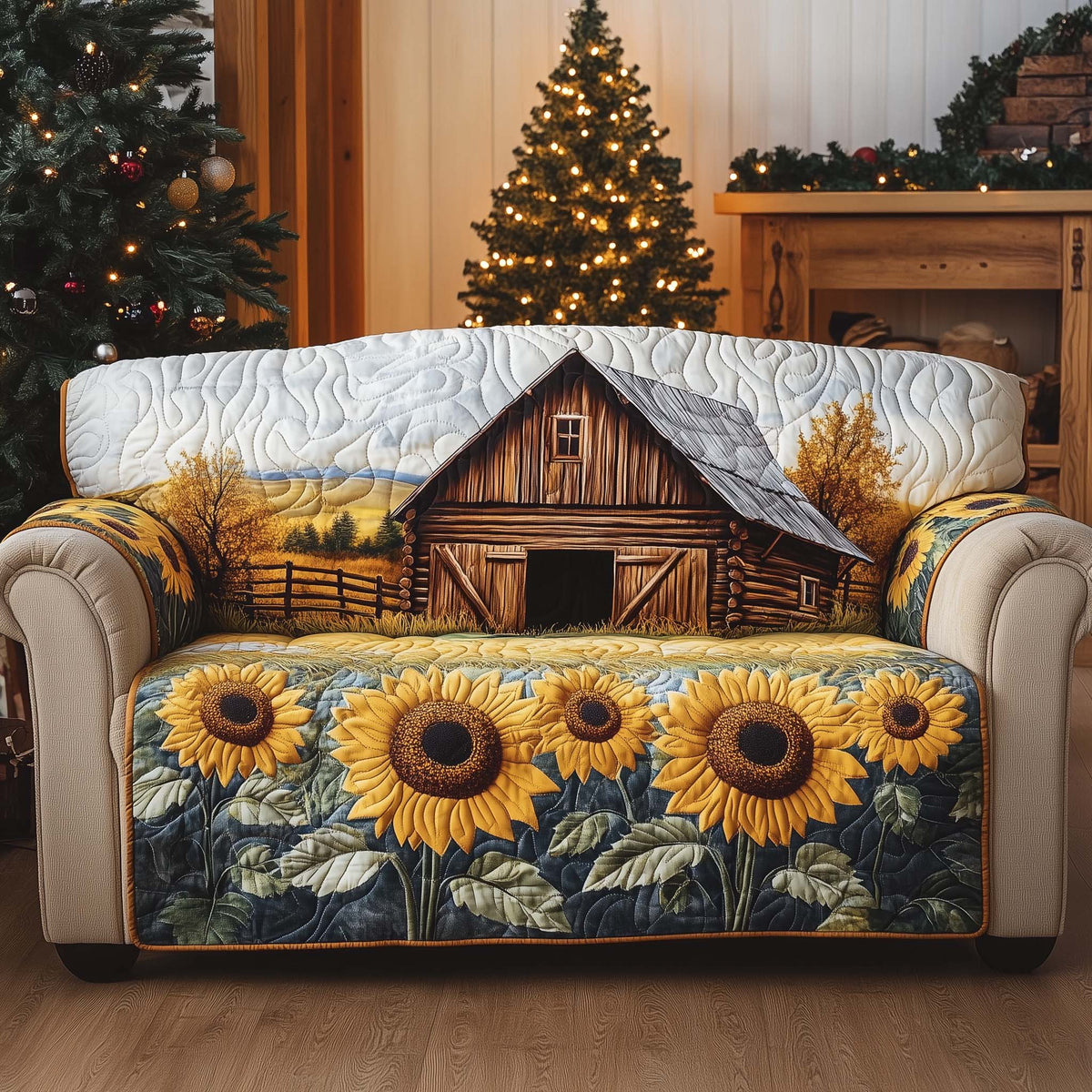 Rustic Barn Quilted Sofa Cover Fall Halloween Decor For Sofa Couch