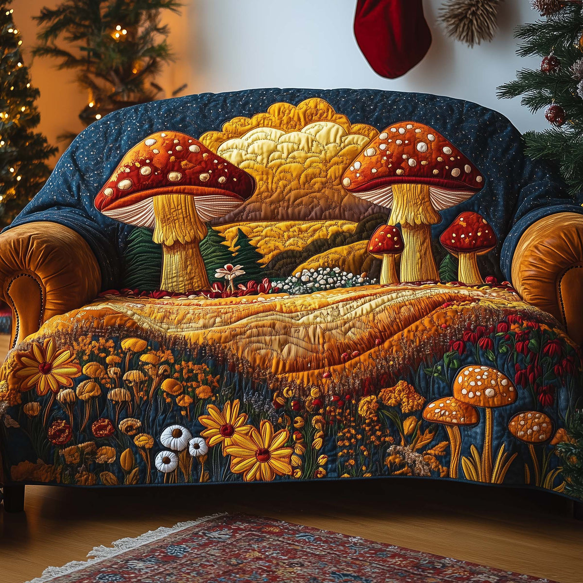 Harvest Bloom Quilted Sofa Cover Fall Halloween Decor For Sofa Couch