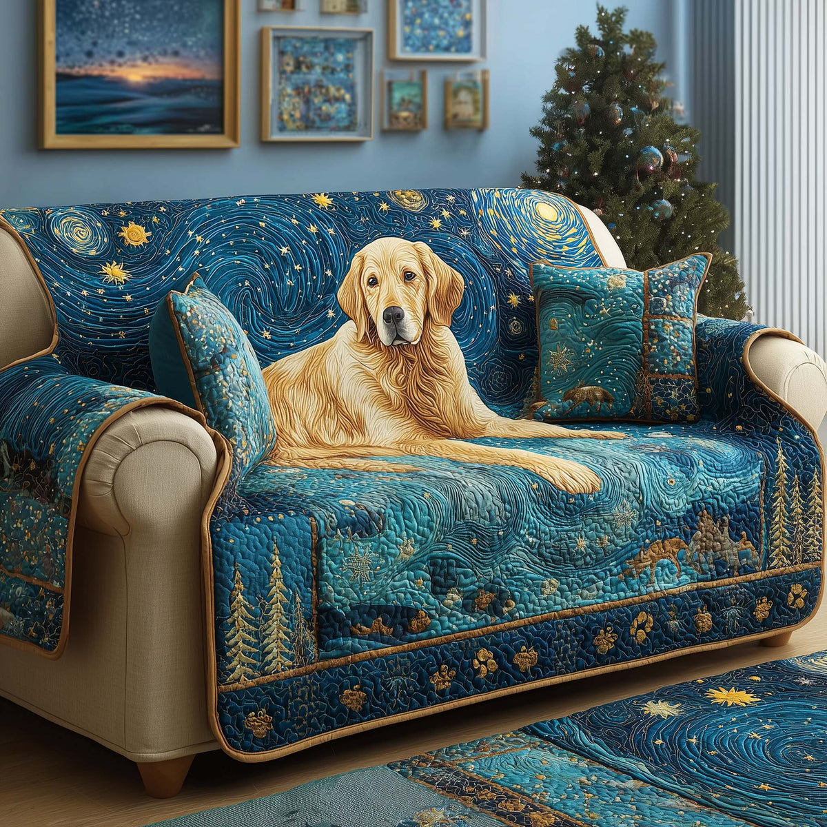 Galaxy Golden Quilted Sofa Cover Fall Halloween Decor For Sofa Couch