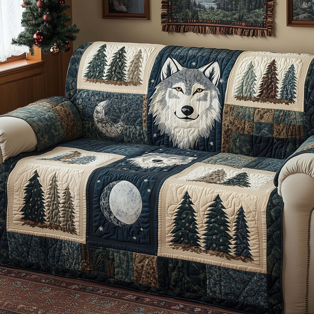 Lunar Wolf Quilted Sofa Cover Fall Halloween Decor For Sofa Couch