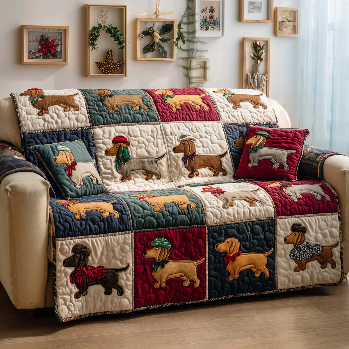 Dapper Dachshund Quilted Sofa Cover Fall Halloween Decor For Sofa Couch