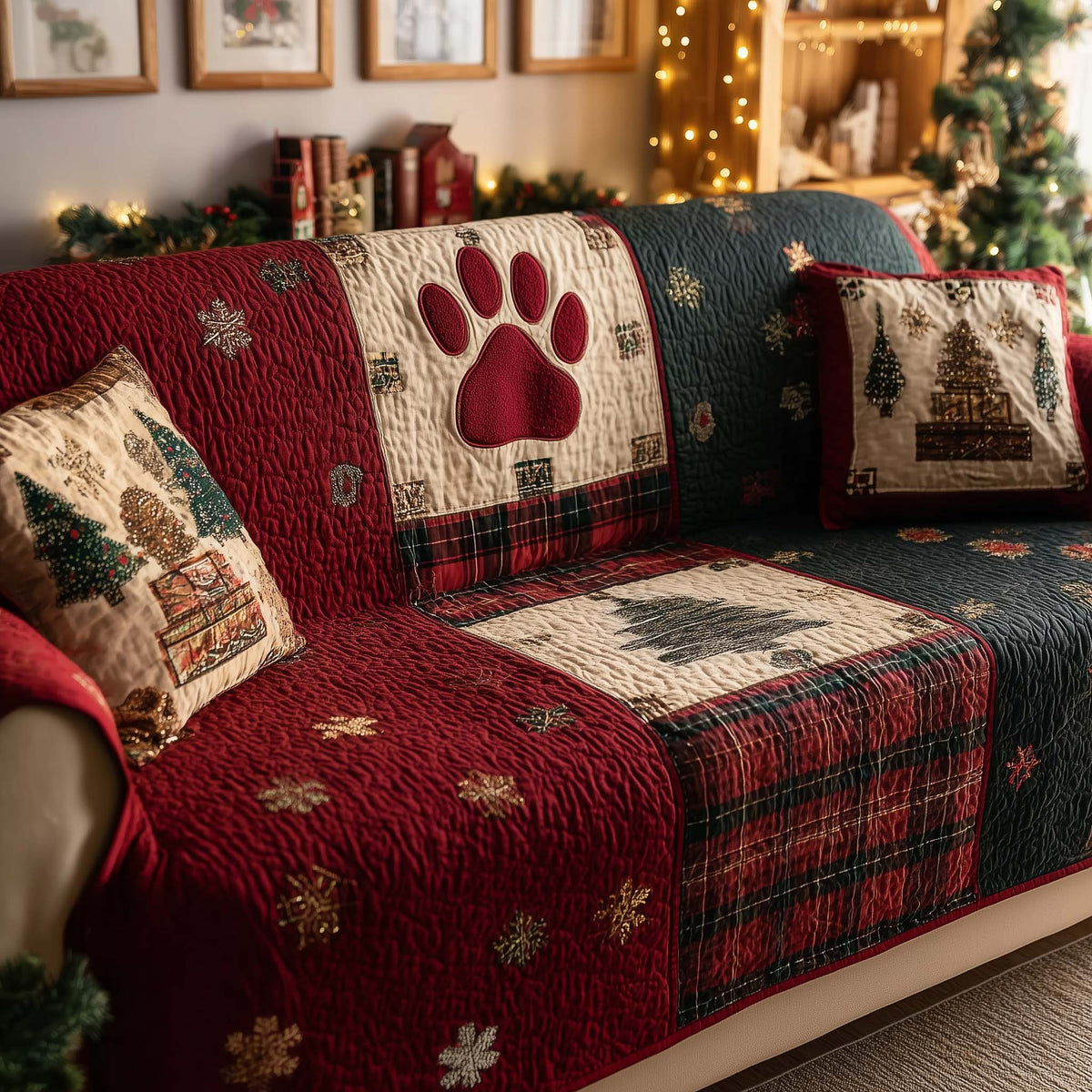 Christmas Paw Quilted Sofa Cover Fall Halloween Decor For Sofa Couch