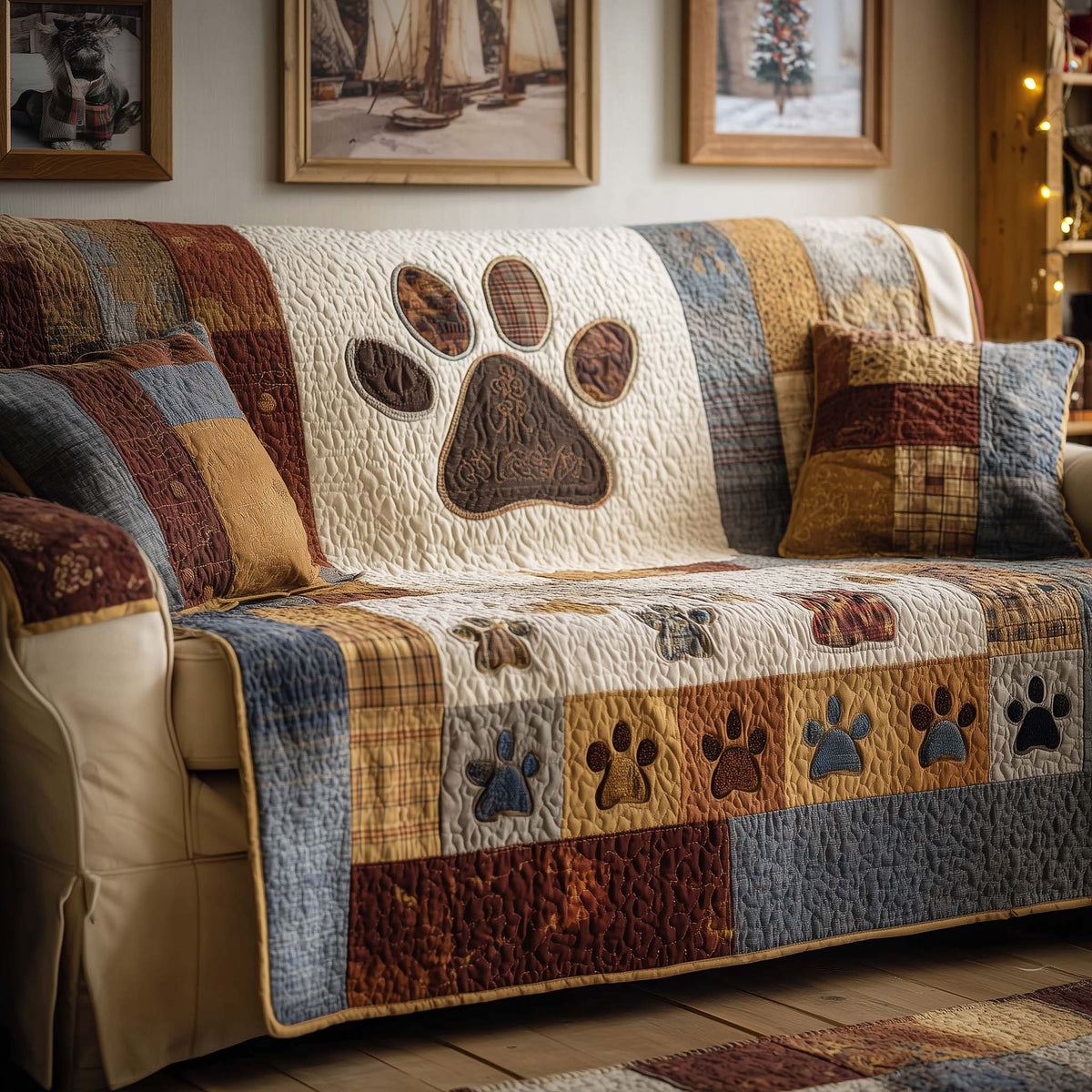 Autumn Paw Quilted Sofa Cover Fall Halloween Decor For Sofa Couch