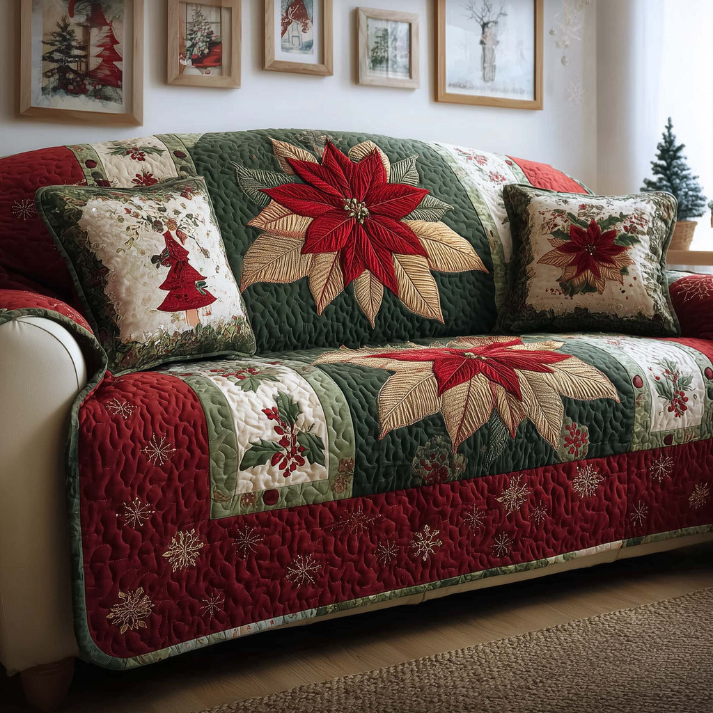 Poinsettia Bloom Quilted Sofa Cover Fall Halloween Decor For Sofa Couch